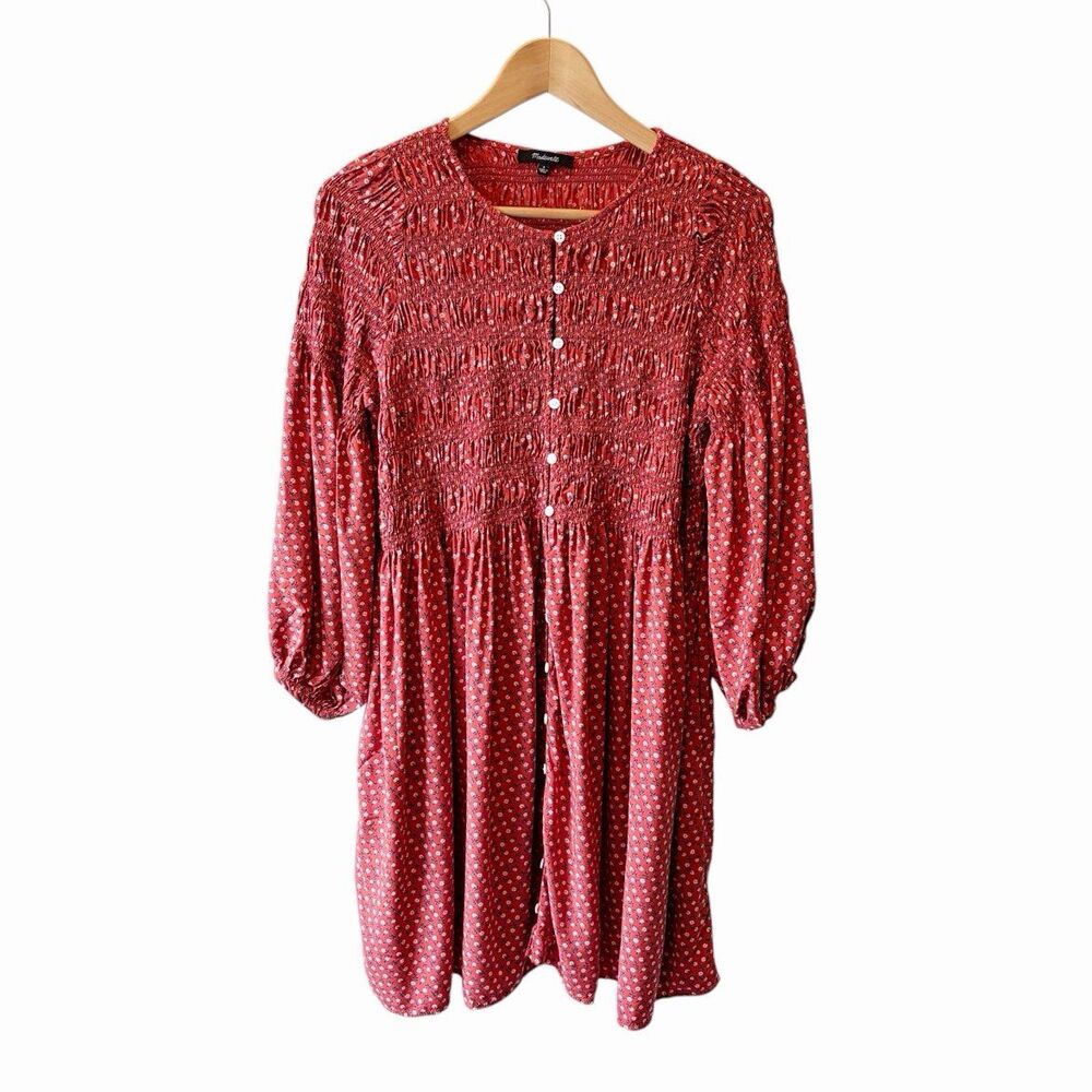 Madewell Button-Front Women’s Cottagecore Smocked Boho Babydoll Floral Dress